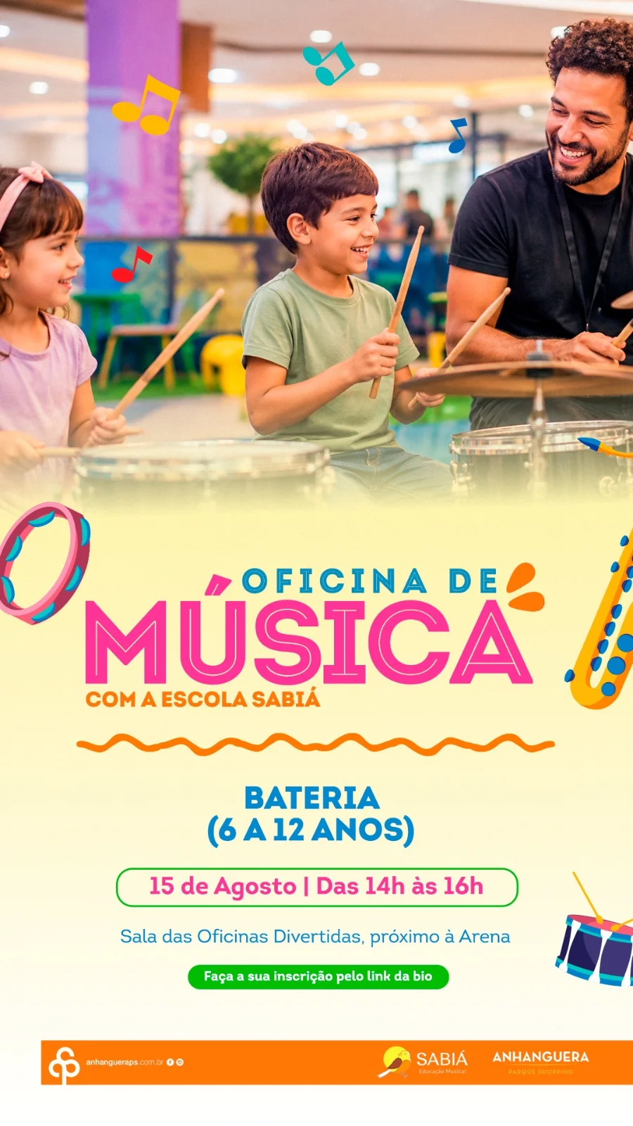 Anhanguera Parque Shopping promove Oficina de Música em parceria com a Escola Sabiá