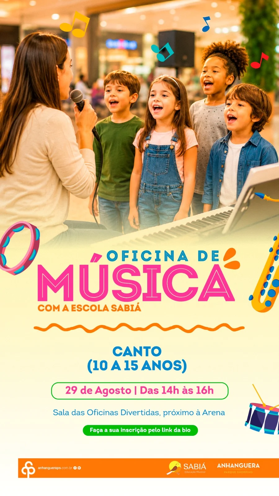 Anhanguera Parque Shopping encerra programação de oficinas musicais para crianças neste sábado