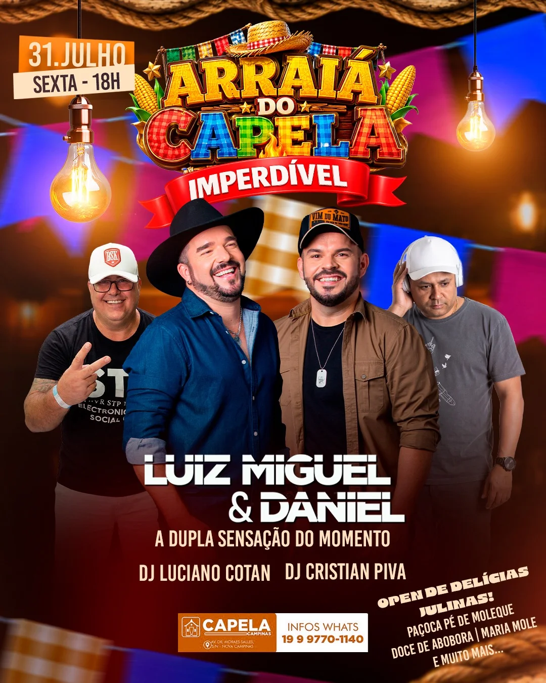 Luiz Miguel & Daniel e convidados comandam o “Arraiá do Capela” em Campinas