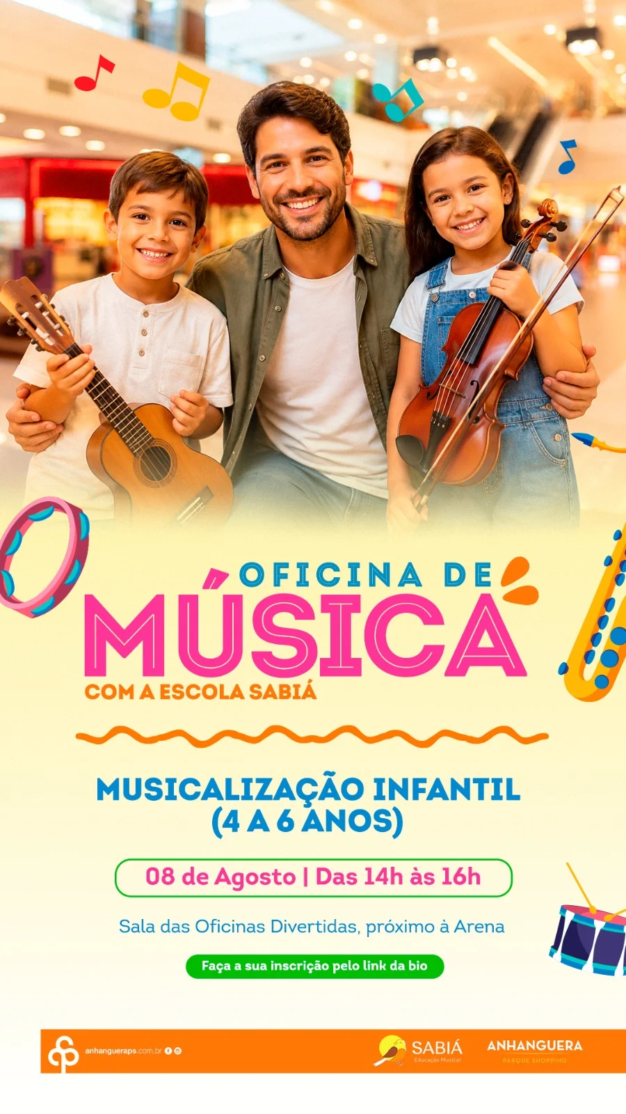 Música, diversão e aprendizado marcam a programação de agosto no Anhanguera Parque Shopping