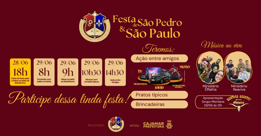 Cajamar celebra Festa de São Pedro e São Paulo com programação especial no Boiódromo de Jordanésia