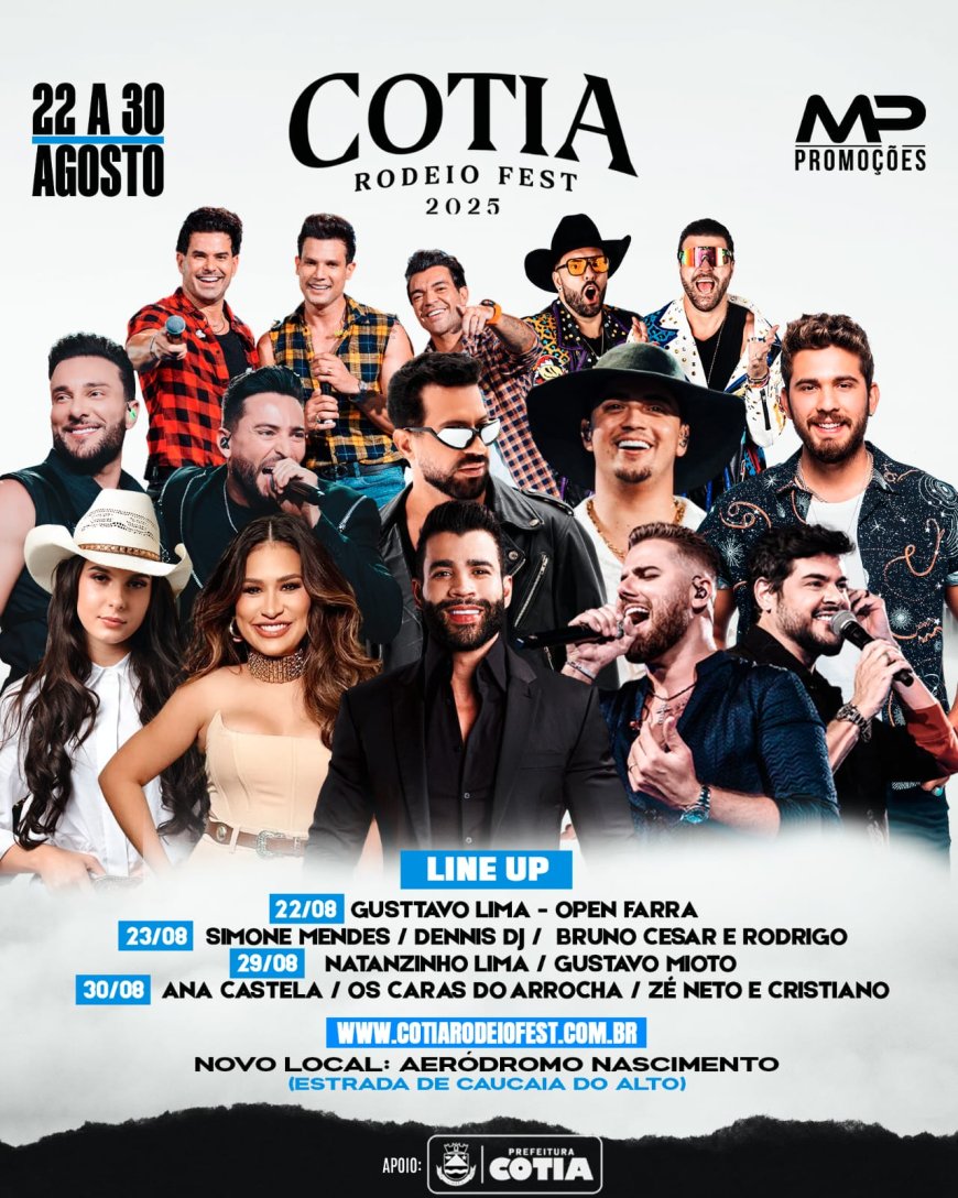 Cotia Rodeio Fest 2025 chega com Gusttavo Lima, Ana Castela, Natanzinho Lima e Zé Neto & Cristiano