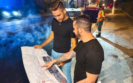 Prefeito Kauan acompanha obras de pavimentação da Avenida Tenente Marques durante a madrugada