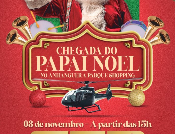 Papai Noel chegará de helicóptero ao Anhanguera Parque Shopping em uma grande festa