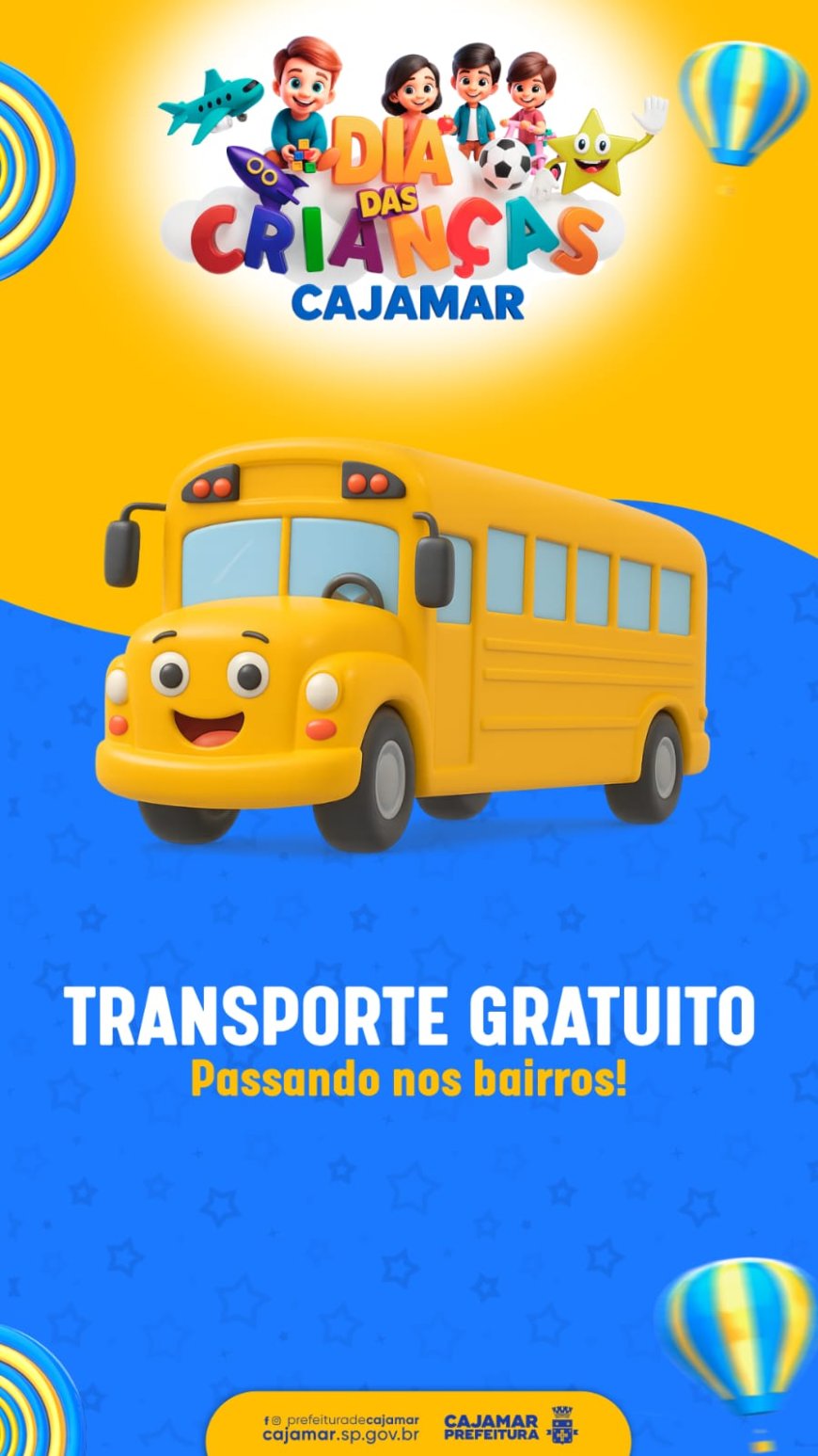 Prefeitura de Cajamar oferece transporte gratuito para a Festa do Dia das Crianças